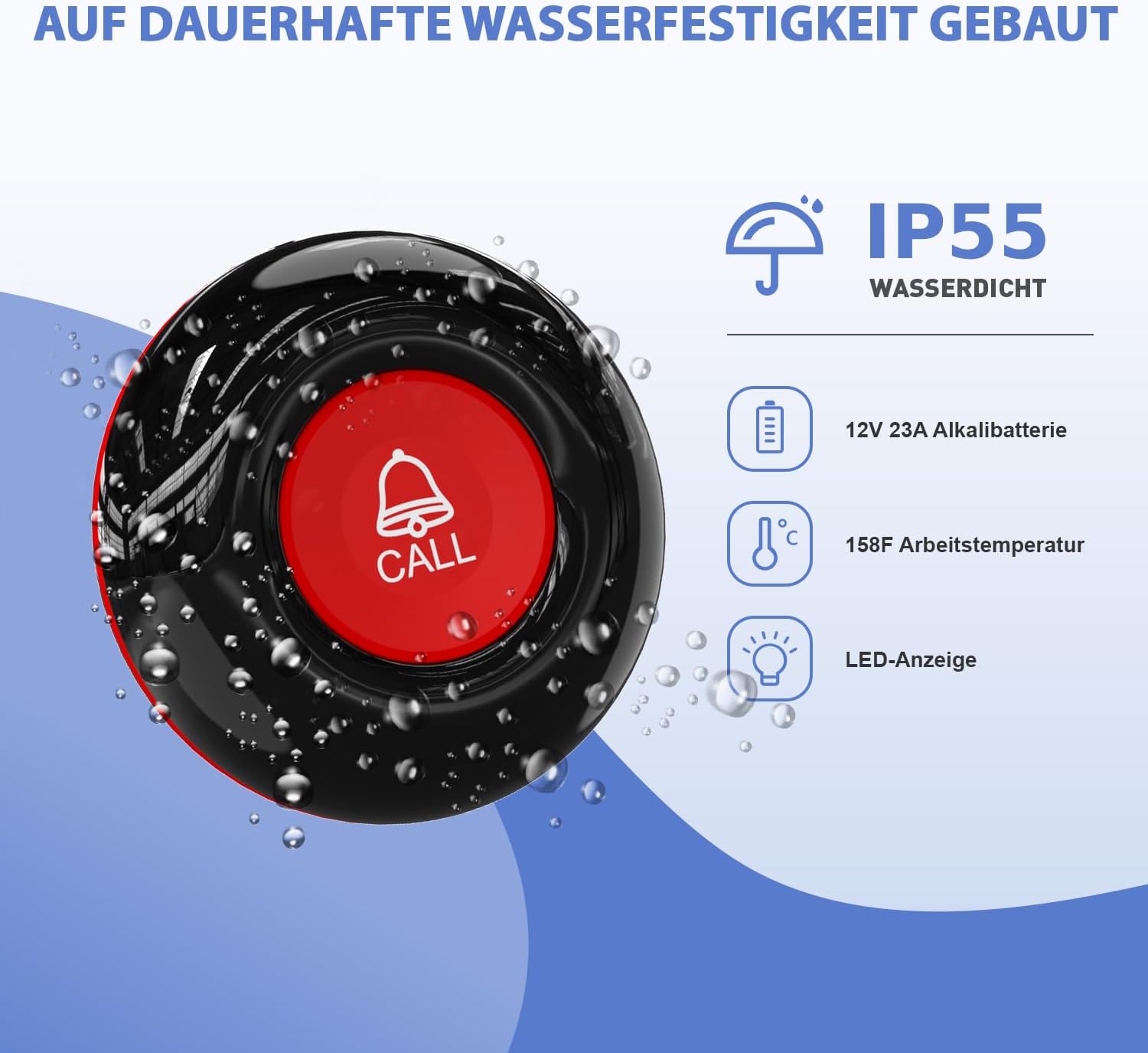 CalltoU notrufknopf für senioren,funkklingel 500 Fuß Im Offenen,senioren Notruf Home Security Alarmanlage für Pflegebedürftige Geduldig/Älterer (2 Sender 3 Empfänger) – Bild 4