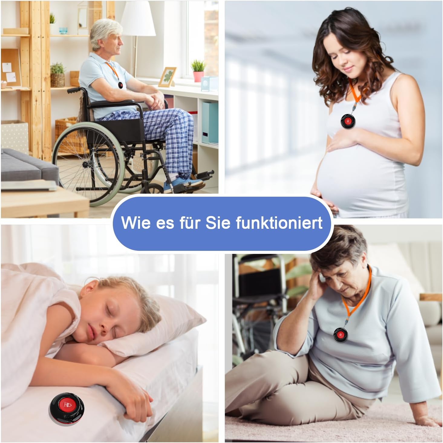 CalltoU notrufknopf für senioren,funkklingel 500 Fuß Im Offenen,senioren Notruf Home Security Alarmanlage für Pflegebedürftige Geduldig/Älterer (2 Sender 3 Empfänger) – Bild 6