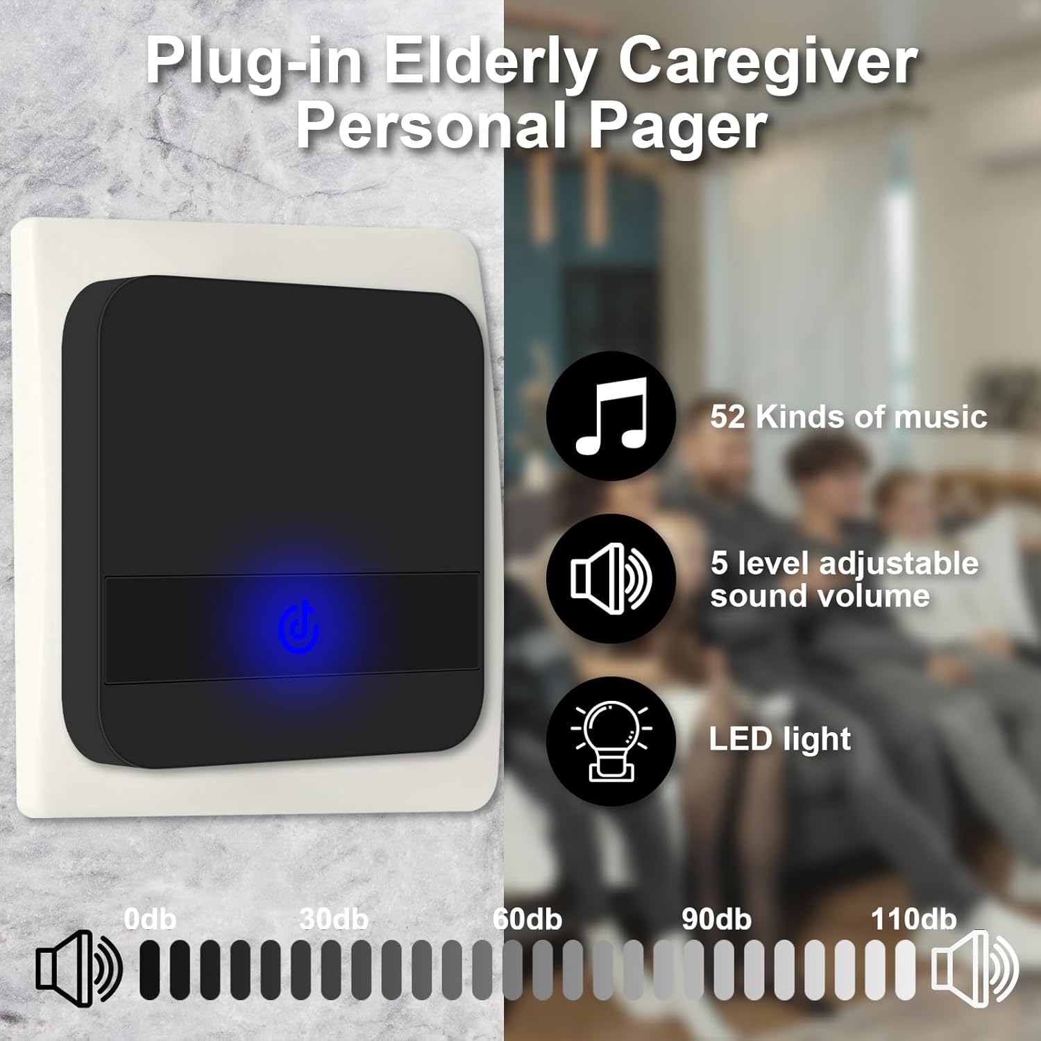 ALEENFOON Notrufknopf für Senioren, Wireless Alarm Armband Notfallarmband mit 52 Klingeltöne, Notrufknopf für Senioren Plug-in Hausnotruf Panikalarm Funkalarm für Pflegebedürftige (3 to 2 Schwarz) – Bild 2