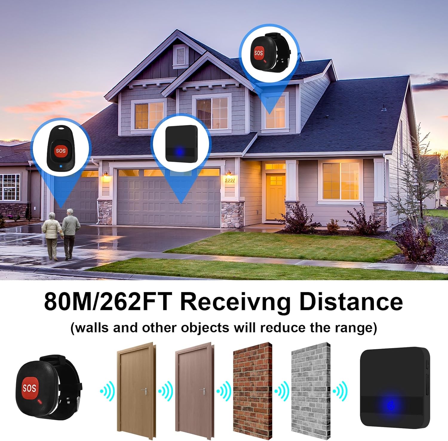 ALEENFOON Notrufknopf für Senioren, Wireless Alarm Armband Notfallarmband mit 52 Klingeltöne, Notrufknopf für Senioren Plug-in Hausnotruf Panikalarm Funkalarm für Pflegebedürftige (3 to 2 Schwarz) – Bild 4