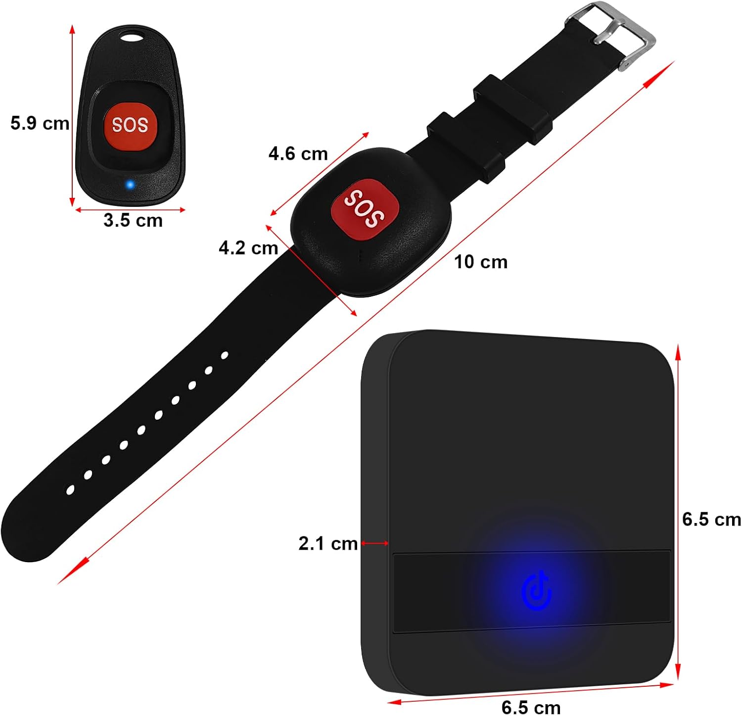 ALEENFOON Notrufknopf für Senioren, Wireless Alarm Armband Notfallarmband mit 52 Klingeltöne, Notrufknopf für Senioren Plug-in Hausnotruf Panikalarm Funkalarm für Pflegebedürftige (3 to 2 Schwarz) – Bild 7