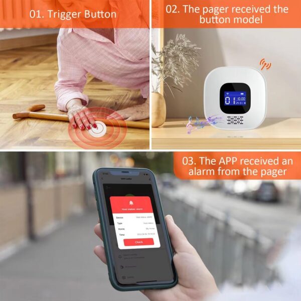 VOCA Smart WiFi Wireless SOS Pager, Ruftaste, Rufuhr, Paniktaste, Notfall, Rufalarm für ältere Menschen, Senioren, Patienten mit Behinderung, 2,4G WiFi, 1 Empfänger & 1 Ruftaste & 1 wasserdichte SOS-U – Bild 3