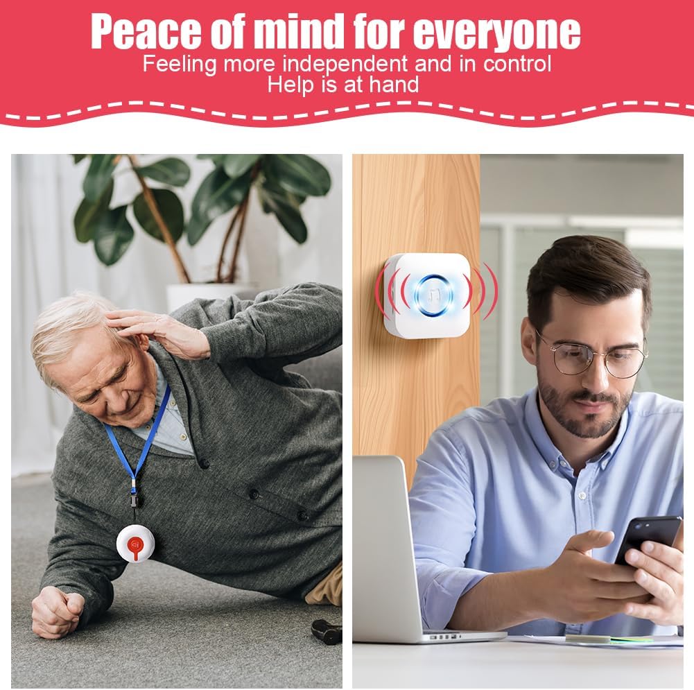 Ainiv Notrufknopf für Senioren, Hausnotruf Notrufknopf mit Schlüsselband,Hausnotruf Senioren Notfallknopf für Senioren mit 1 Sendern und 1 Empfänger für Ältere Menschen Kinder Schwangere Frau – Bild 4