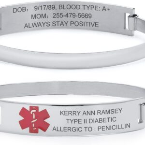 FLHEART Medizinische ID Armband Damen: Kostenlose Gravur Edelstahl medizinische Alarm Armreif Armband kundengebundene Identifizierung Notfall medizinische ID Schmuck