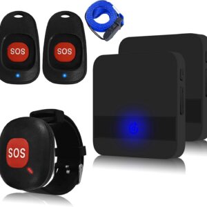 ALEENFOON Notrufknopf für Senioren, Wireless Alarm Armband Notfallarmband mit 52 Klingeltöne, Notrufknopf für Senioren Plug-in Hausnotruf Panikalarm Funkalarm für Pflegebedürftige (3 to 2 Schwarz)