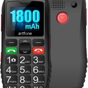 artfone C1 Seniorenhandy ohne Vertrag, 1,8 Zoll Farbdisplay Großtastenhandy, Großen Tasten Handy für Senioren, SOS Notruftaste, Taschenlampe, 1800mAh Akku, Dual SIM, Schwarz