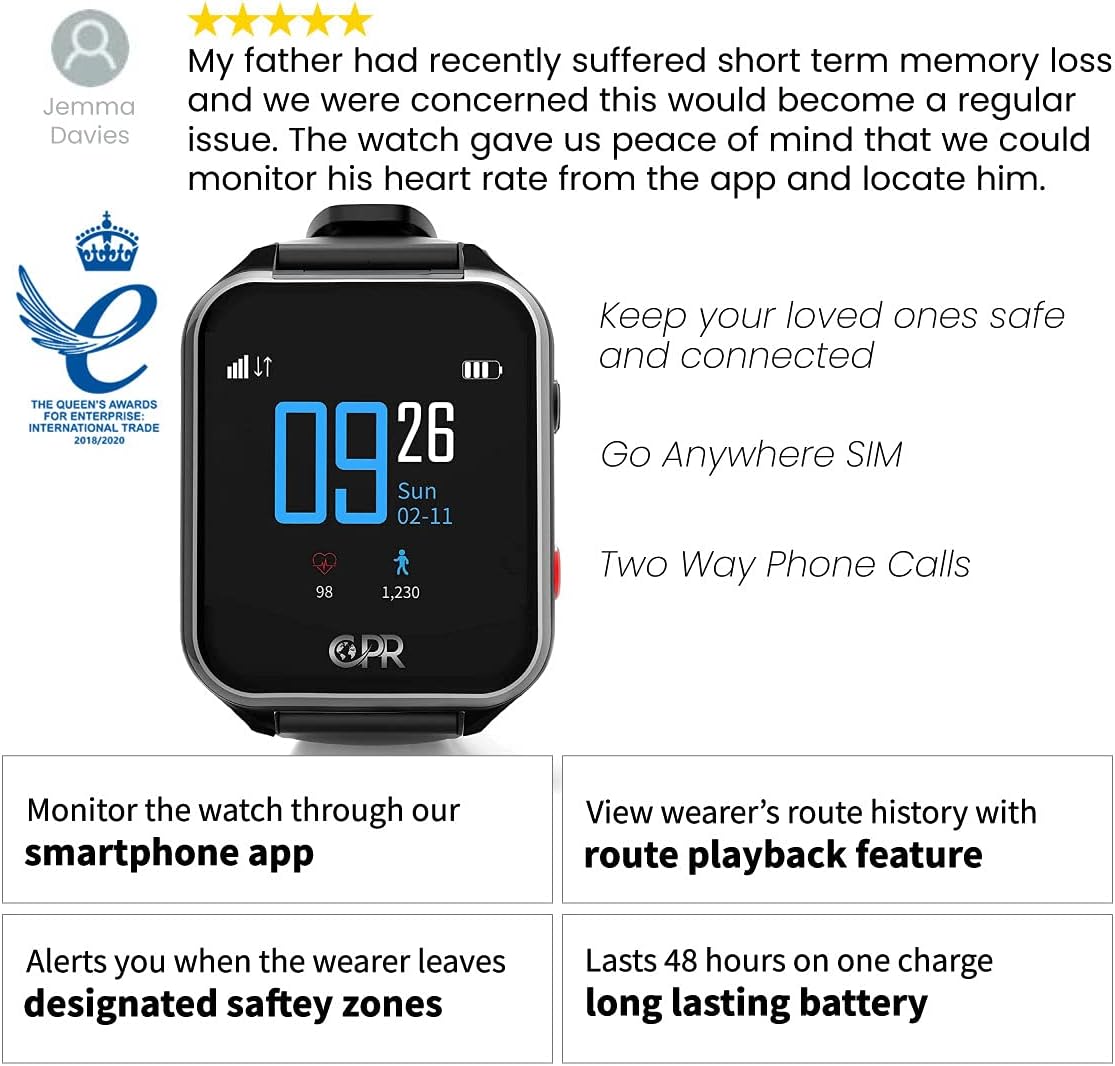 CPR GUARDIAN III Senioren Notruf Uhr - SOS Notrufarmband für Senioren - Smartwatch Senioren mit Sturzerkennung, GPS Tracker, Telefonfunktion und Pulsuhr (Schwarz) – Bild 8