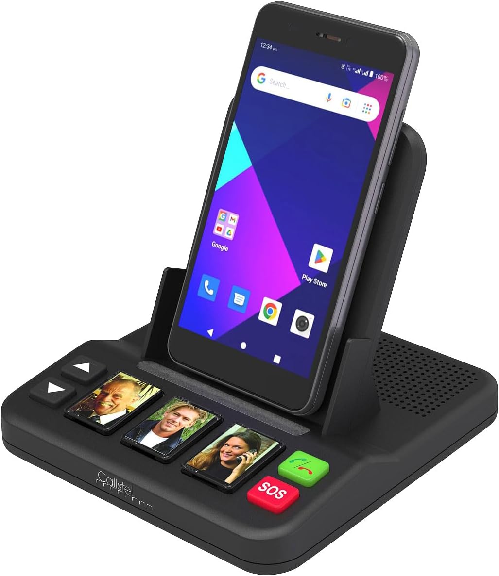 Callstel Telefon-Dockingstation: Senioren-Freisprecheinrichtung mit 3 Kurzwahl-Foto-Tasten, Notruf, Qi (Alternative für Seniorentelefon, Notruf-Station, Tablet Halter) – Bild 6