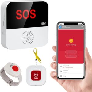 Chatthen Notrufknopf für Senioren, Tuya WiFi Alarmanlage Haus, Senioren Notruf Empfänger*1+Ruftaste*1+Notfallarmband*1, Kompatibel mit Tuya Smart/Smart Life/Alexa (Unterstützt Wi-Fi 2.4GHz)