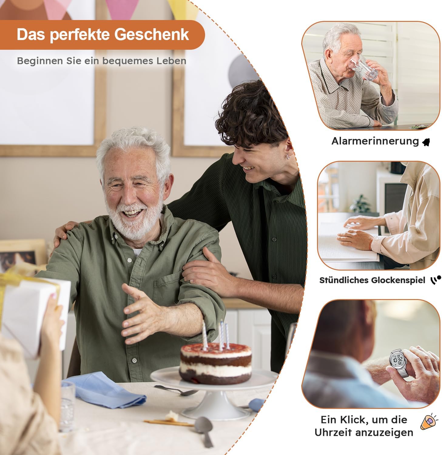 Hearkent Sprechende Uhr Sehbehinderte Funkuhr-Deutscher Stimme-LCD Große Zahl Leicht zu Lesen-Seniorenuhr Armbanduhr für Senioren,Blindenuhr – Bild 4