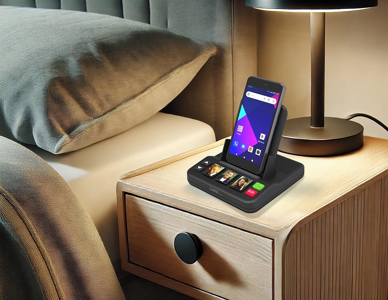 Callstel Telefon-Dockingstation: Senioren-Freisprecheinrichtung mit 3 Kurzwahl-Foto-Tasten, Notruf, Qi (Alternative für Seniorentelefon, Notruf-Station, Tablet Halter) – Bild 5