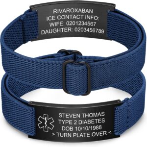 FLHEART Personalisierte Notfallarmband Medizinisches Alarm Armband - Elastische Verstellbare SOS ID Armband mit Gravur Diabetes Epilepsie Allergie Telefonnummer Notfall Armbänder Herren Damen