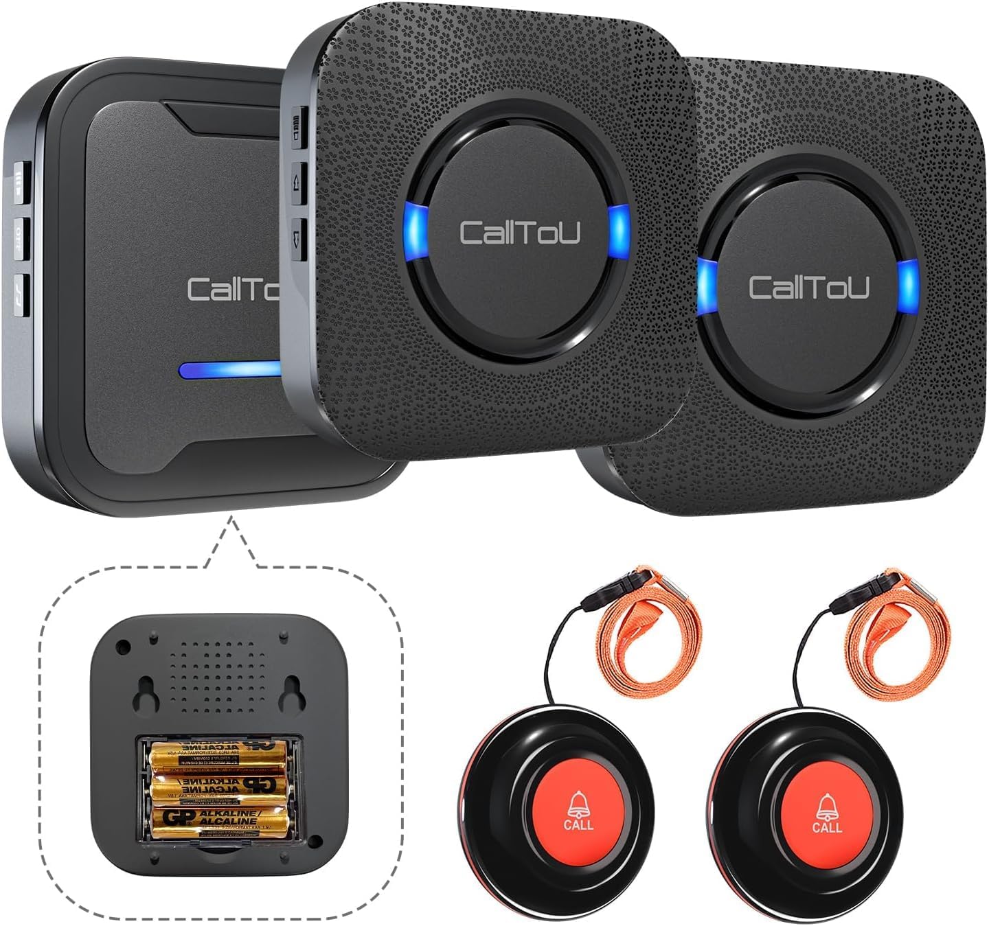 CalltoU notrufknopf für senioren,funkklingel 500 Fuß Im Offenen,senioren Notruf Home Security Alarmanlage für Pflegebedürftige Geduldig/Älterer (2 Sender 3 Empfänger)