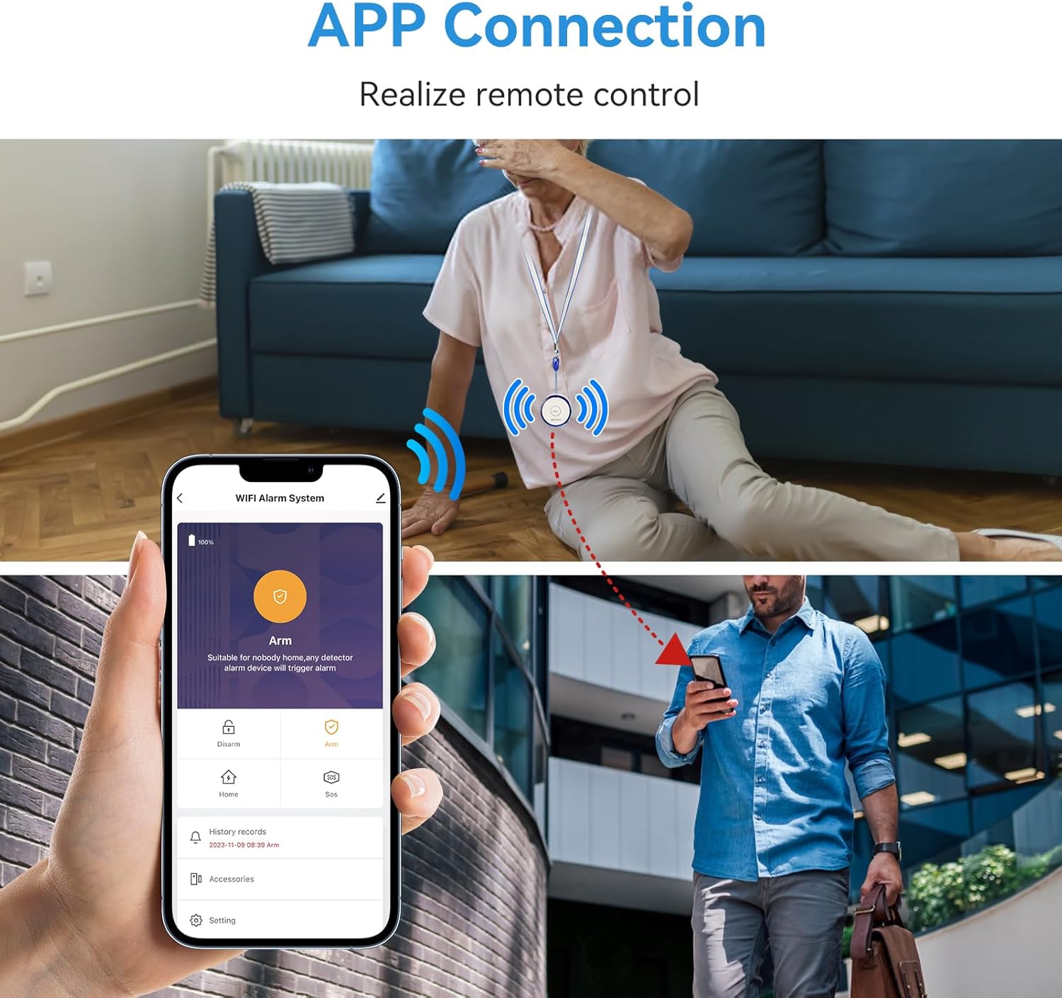 Retekess TH012 WiFi Smart Notrufknopf für Senioren, Hausnotruf Senioren, Alarmknopf für Senioren, Wiederaufladbare Batterie, SOS Notrufknopf für Senioren Auf Handy ältere Menschen mit Behinderungen – Bild 2