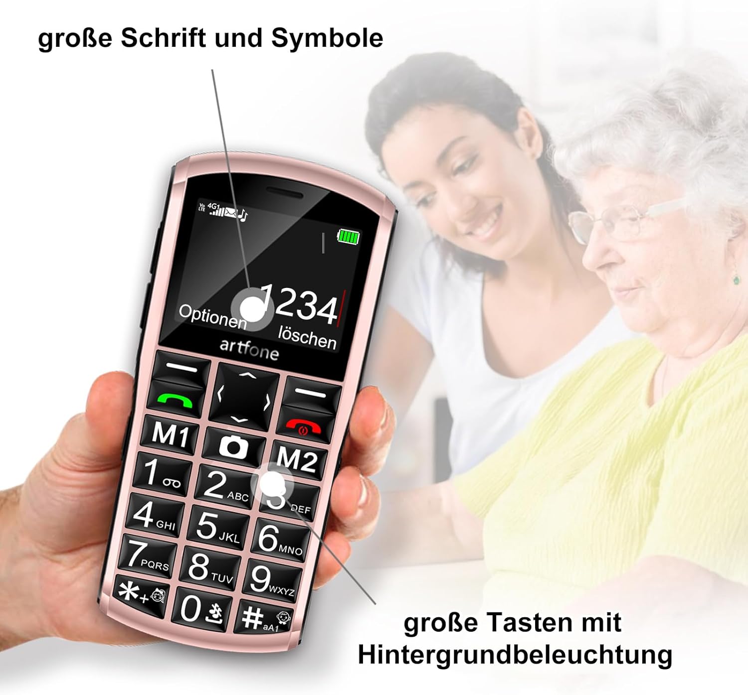 artfone A400 4G Seniorenhandy Ohne Vertrag,Tastenhandy mit SOS Notruftaste,große Tasten,Kurzwahltasten,Freisprechfunktion,große Schrift – Bild 4