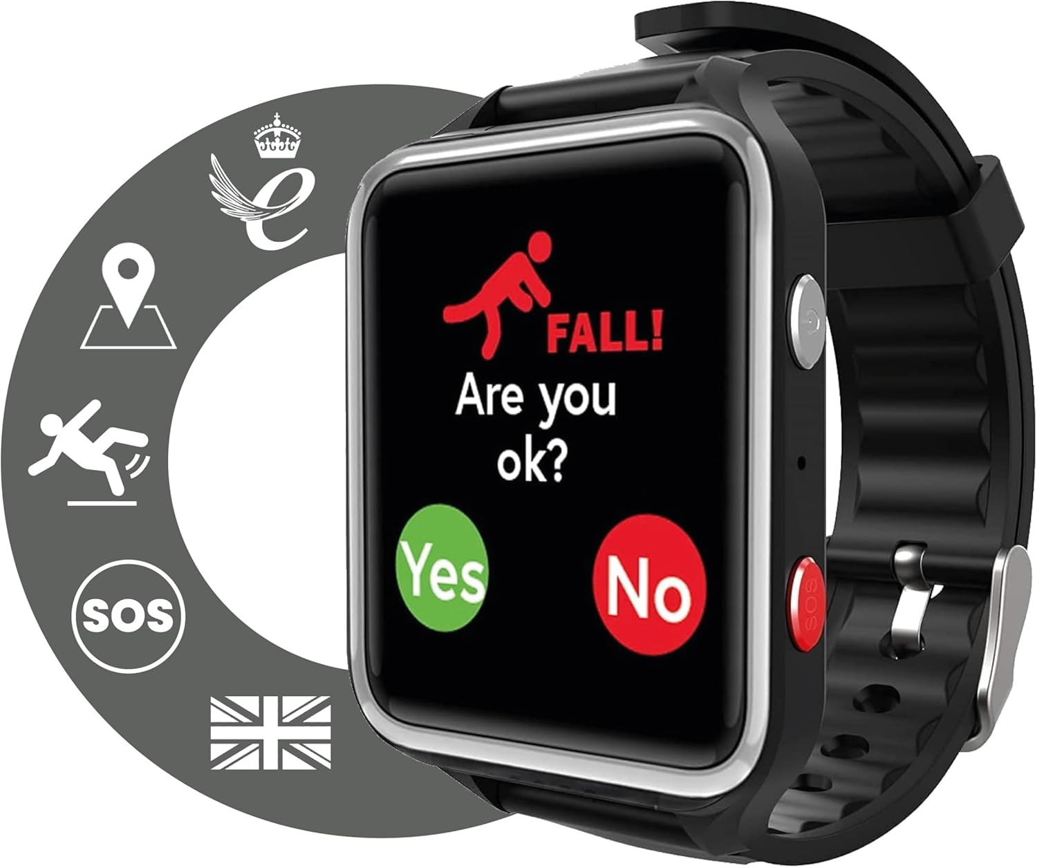 CPR GUARDIAN III Senioren Notruf Uhr - SOS Notrufarmband für Senioren - Smartwatch Senioren mit Sturzerkennung, GPS Tracker, Telefonfunktion und Pulsuhr (Schwarz)