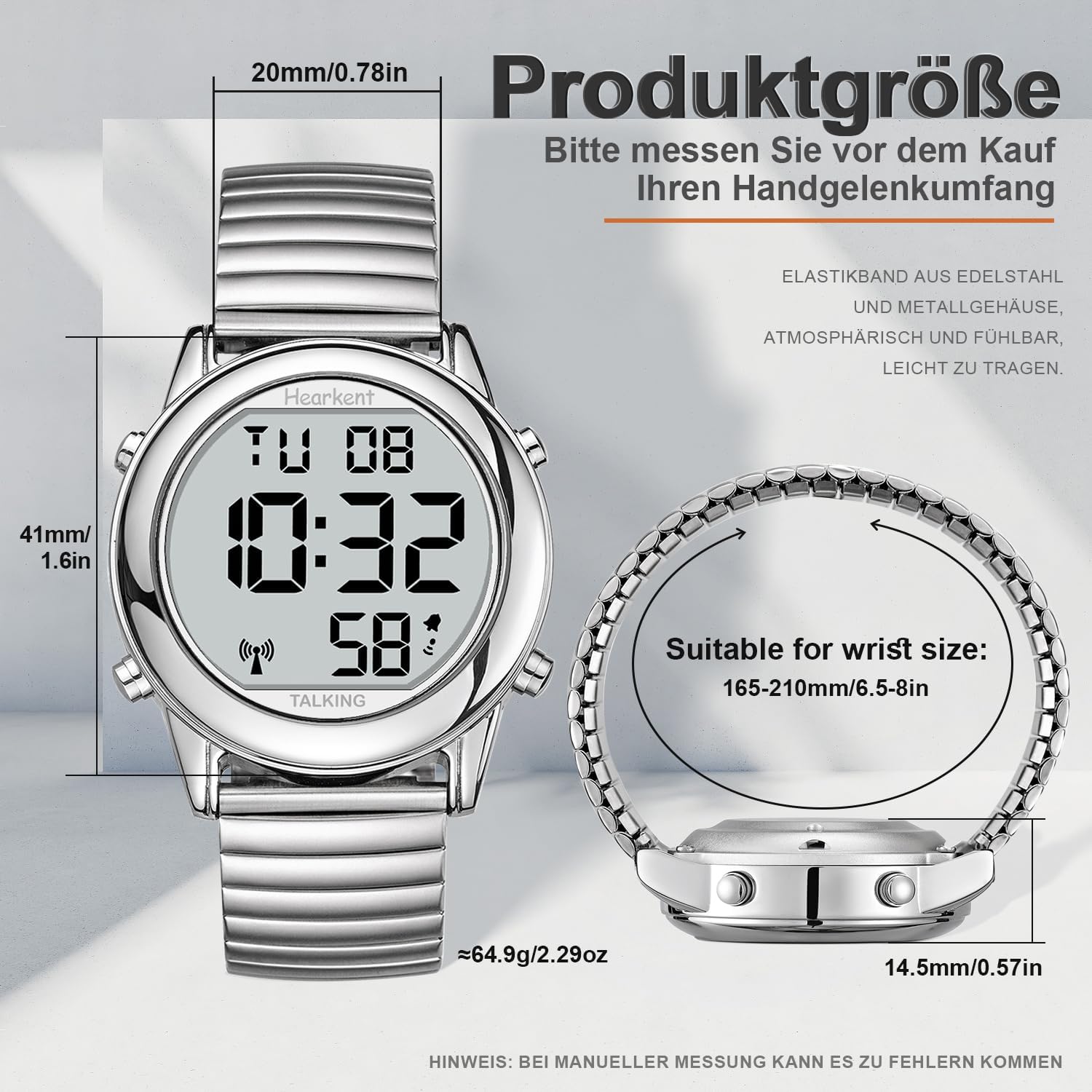 Hearkent Sprechende Uhr Sehbehinderte Funkuhr-Deutscher Stimme-LCD Große Zahl Leicht zu Lesen-Seniorenuhr Armbanduhr für Senioren,Blindenuhr – Bild 2