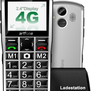 artfone 4G Volte Seniorenhandy ohne Vertrag | große Tasten mobiltelefon für Senioren | 2,4-Zoll einfaches Rentnerhandys testsieger mit Notruftaste und Dual-Nano SIM | Ladestation | Silber