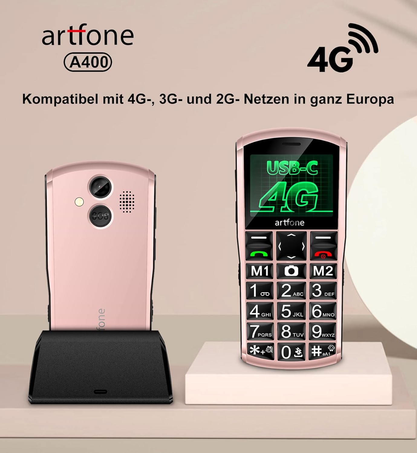 artfone A400 4G Seniorenhandy Ohne Vertrag,Tastenhandy mit SOS Notruftaste,große Tasten,Kurzwahltasten,Freisprechfunktion,große Schrift – Bild 2