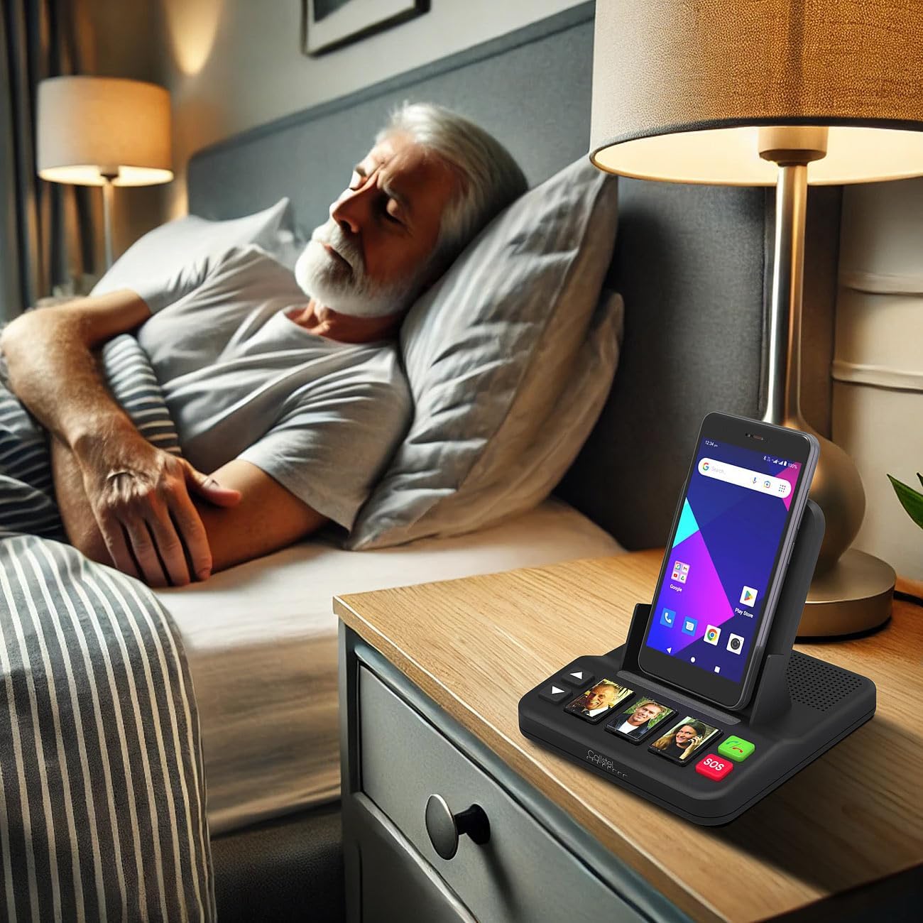 Callstel Telefon-Dockingstation: Senioren-Freisprecheinrichtung mit 3 Kurzwahl-Foto-Tasten, Notruf, Qi (Alternative für Seniorentelefon, Notruf-Station, Tablet Halter) – Bild 4