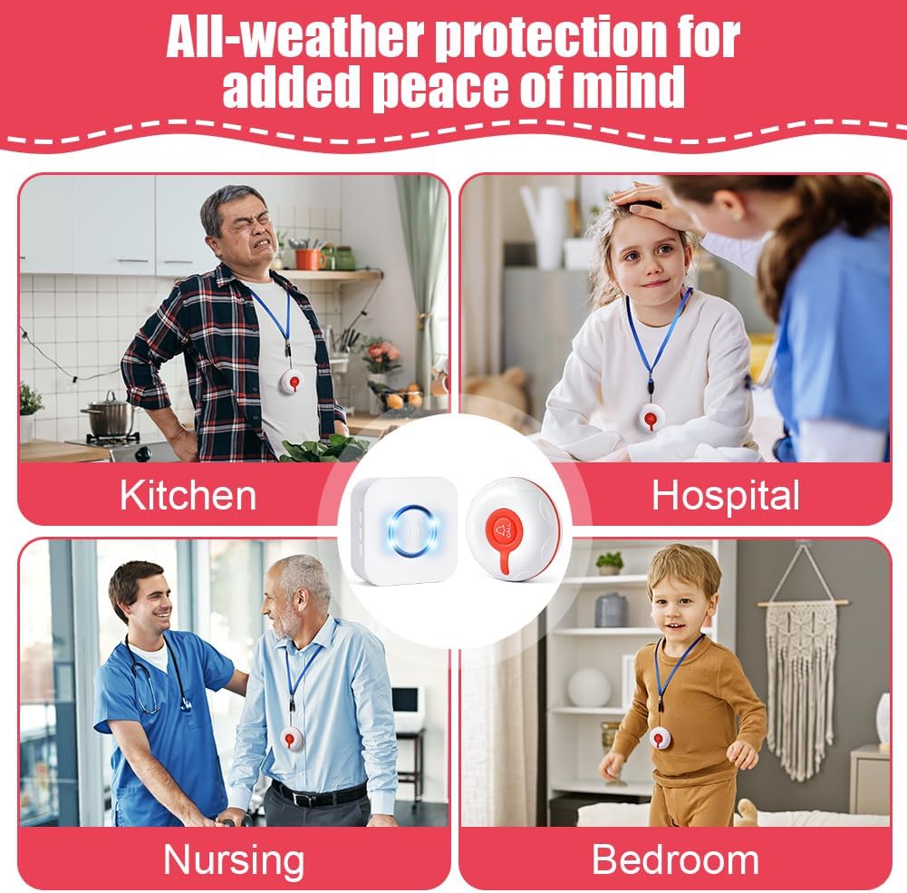 Ainiv Notrufknopf für Senioren, Hausnotruf Notrufknopf mit Schlüsselband,Hausnotruf Senioren Notfallknopf für Senioren mit 1 Sendern und 1 Empfänger für Ältere Menschen Kinder Schwangere Frau – Bild 7