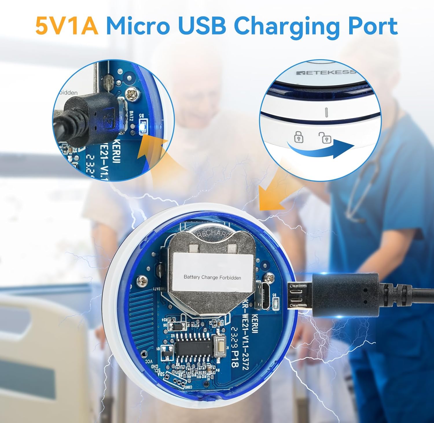 Retekess TH012 WiFi Smart Notrufknopf für Senioren, Hausnotruf Senioren, Alarmknopf für Senioren, Wiederaufladbare Batterie, SOS Notrufknopf für Senioren Auf Handy ältere Menschen mit Behinderungen – Bild 8