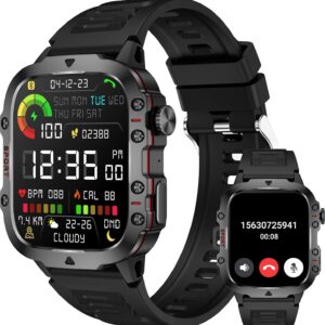 findtime Militär Smartwatch Machen Sie Anrufe entgegennehmen, Fitness Tracker Herzfrequenz Blutdruck Schlafmonitor Schrittzähler Uhr 100+ Sportmodi IP68 Wasserdicht Fitness Uhr für Android iOS Handys
