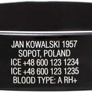 Emergency ID Bracelet Personalised Custom Medical Alarm Bracelet with Black Stainless Steel Plate Including Free Engraving as Desired Sport ID (Satin Black, 180), Stainless Steel