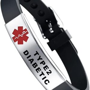 HAYOUWAY Medical Alert ID Bracelet with Laser Engraving, Adjustable Stainless Steel Silicone Bracelet, Medical Silicone Bracelets for Men Women Elderly First Aid Emergency