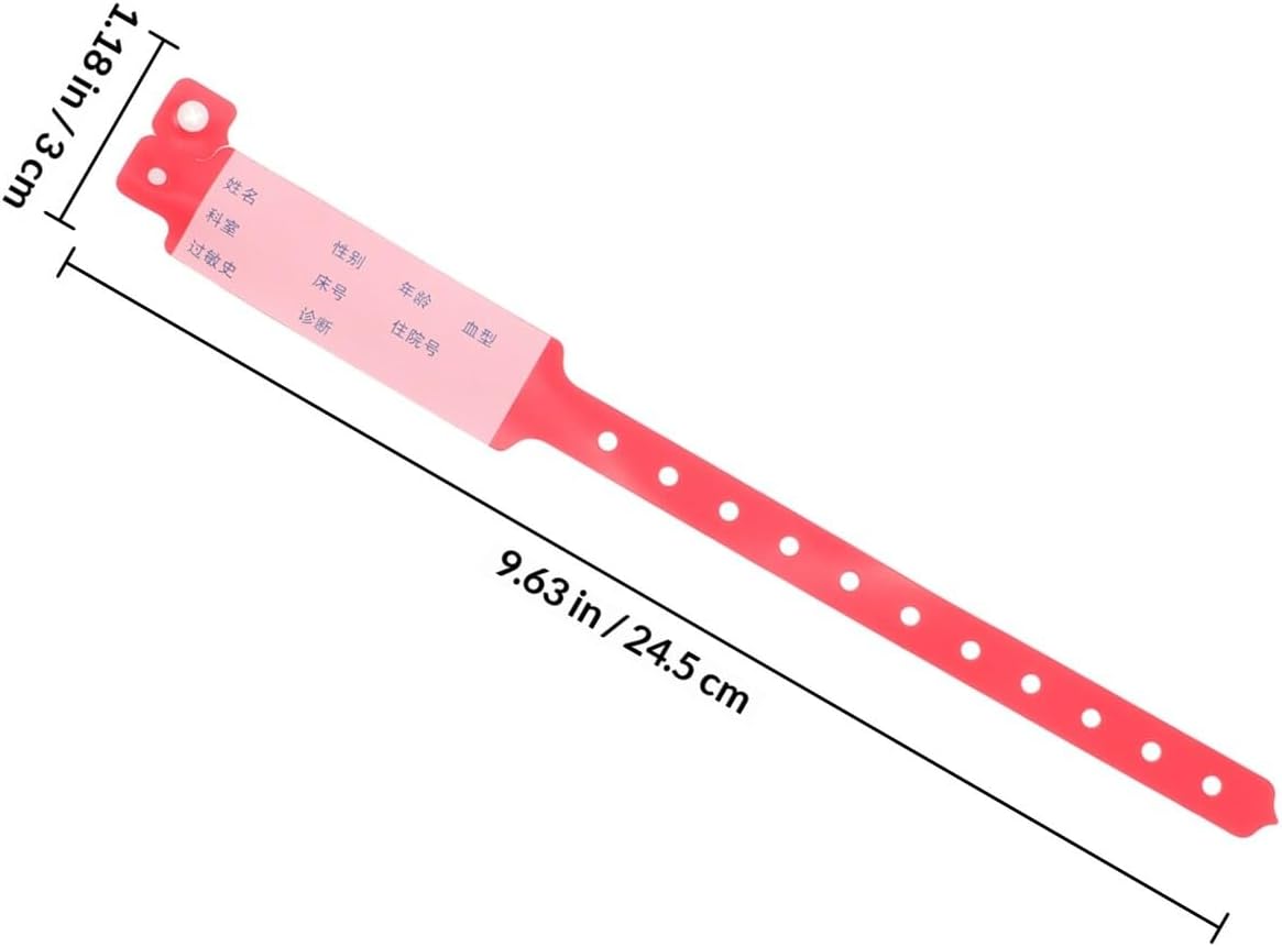 FUOYLOO 100 Stück Einweg Medizinische Armbänder aus Pvc in Rot für Krankenhaus und Veranstaltungen Effizientes Management Erwachsene Patientenarmband – Bild 2
