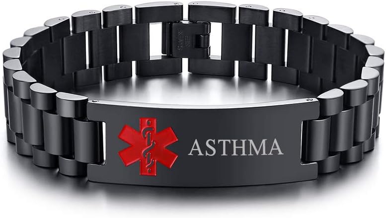 Men's Emergency Bracelet, Medical Bracelet, Engraved Medical Alarm, ID Bracelets with Adjustable Stainless Steel, Personalised Allergy, Diabetic Emergency Bracelet for Men