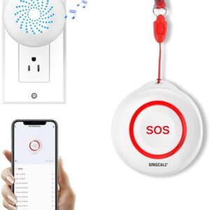SINGCALL Tuya WiFi Smart Seniors Emergency Call System for Elderly/Pregnant Women/Children, 1 Waterproof Emergency Call Button (Supports 2.4GHz WiFi) + 1 Plugin Receiver