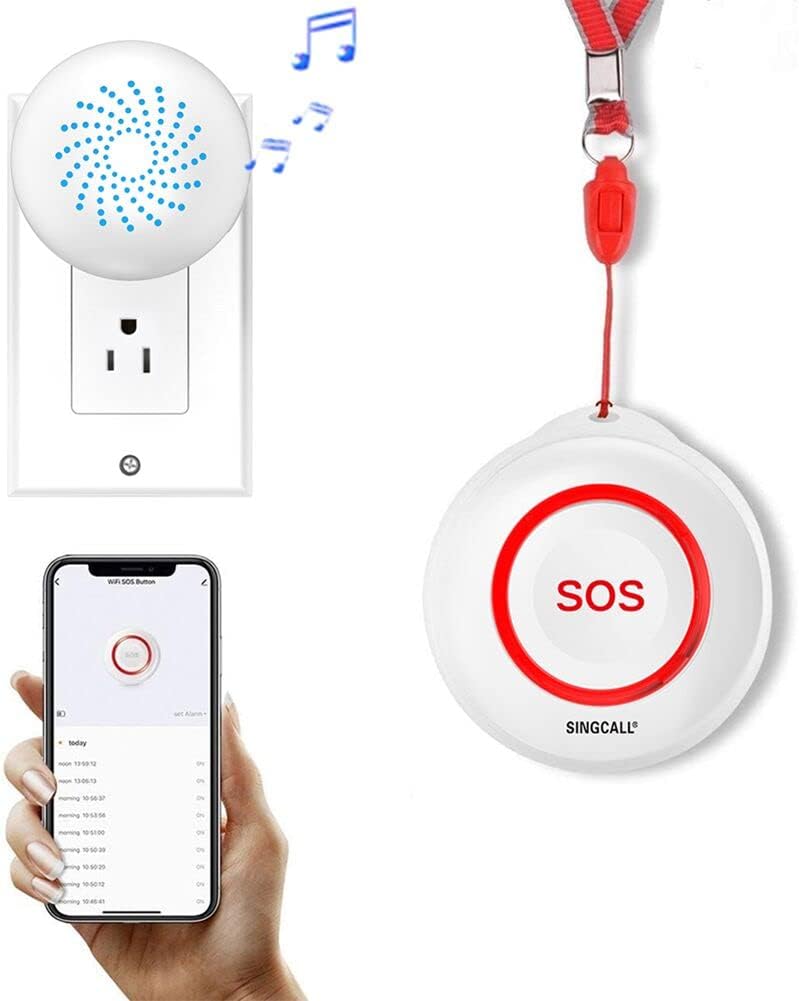 SINGCALL Tuya WiFi Smart Seniors Emergency Call System for Elderly/Pregnant Women/Children, 1 Waterproof Emergency Call Button (Supports 2.4GHz WiFi) + 1 Plugin Receiver