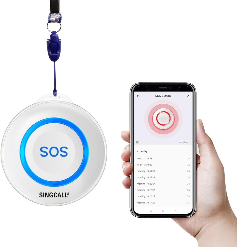 SINGCALL Tuya WiFi Smart SOS Emergency Button for Seniors, Children, Personal Alarm for Elderly Patients, Blue Emergency Call Button, Connected to Phone (Suitable for Home Environments)