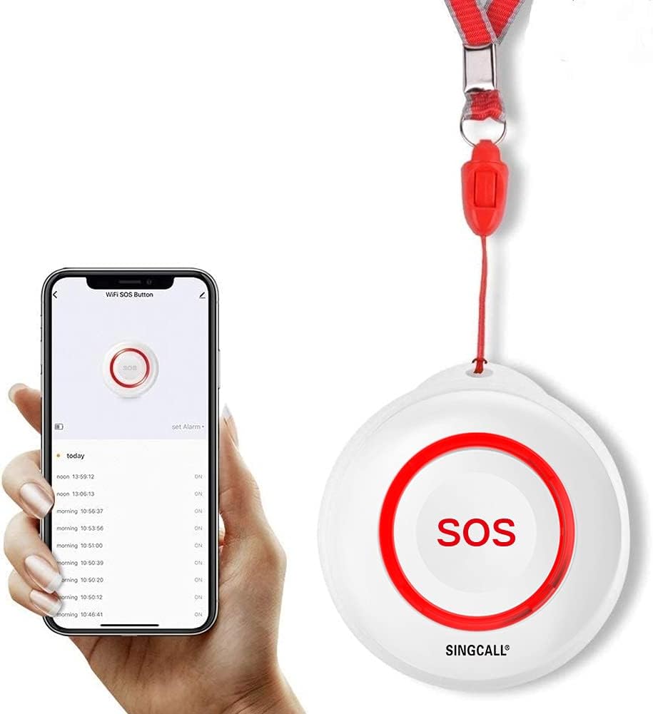 SINGCALL Wireless Emergency Button for Seniors Call System, Tuya WiFi Smart SOS Emergency Button, Red Seniors Emergency Call x 1 (Supports 2.4GHz WiFi)