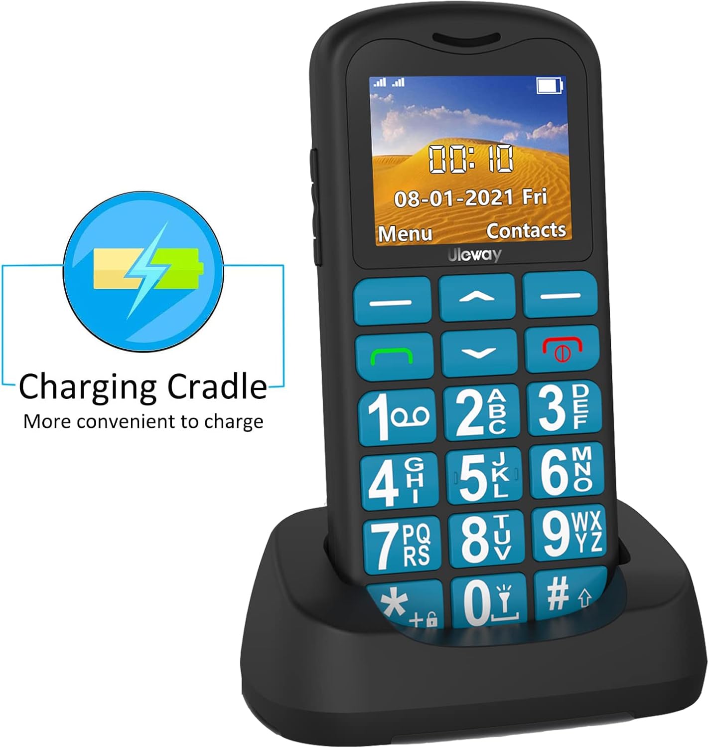 uleway Senior Mobile Phone with Large Buttons and No Contract, Dual SIM Pensioner GSM Seniors Mobile Phone with SOS Emergency Call Button Large Button Mobile Phone with Charging Station Blue – Bild 8