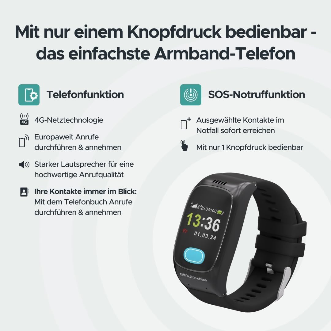 Emergency & Safety Watch for Seniors, Emergency Call Button, SOS Function, Fall Detection, GPS Tracking, Vital Data, Family App, SIM Card, Free Tariff Selection – Bild 2