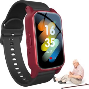 Emergency Watch for Seniors with Fall Sensor, SOS Bracelet for Elderly, Emergency Call GPS Tracker Watch for Seniors, GPS Position, Seniors Emergency Call Bracelet, IP67 Waterproof, Red