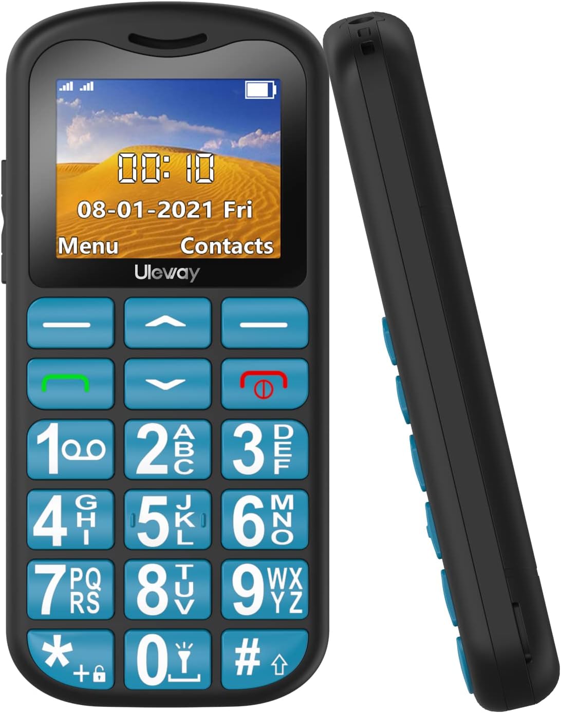 uleway Senior Mobile Phone with Large Buttons and No Contract, Dual SIM Pensioner GSM Seniors Mobile Phone with SOS Emergency Call Button Large Button Mobile Phone with Charging Station Blue – Bild 2