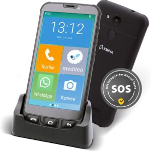 Olympia NEO Mini+ Senior Mobile Phone 5 Inch Seniors Smartphone with Emergency Call Button and Large Icons Extra Easy Operation Clear Menu Guide Seniors with Whatsapp Android 15 4G LTE Dual SIM