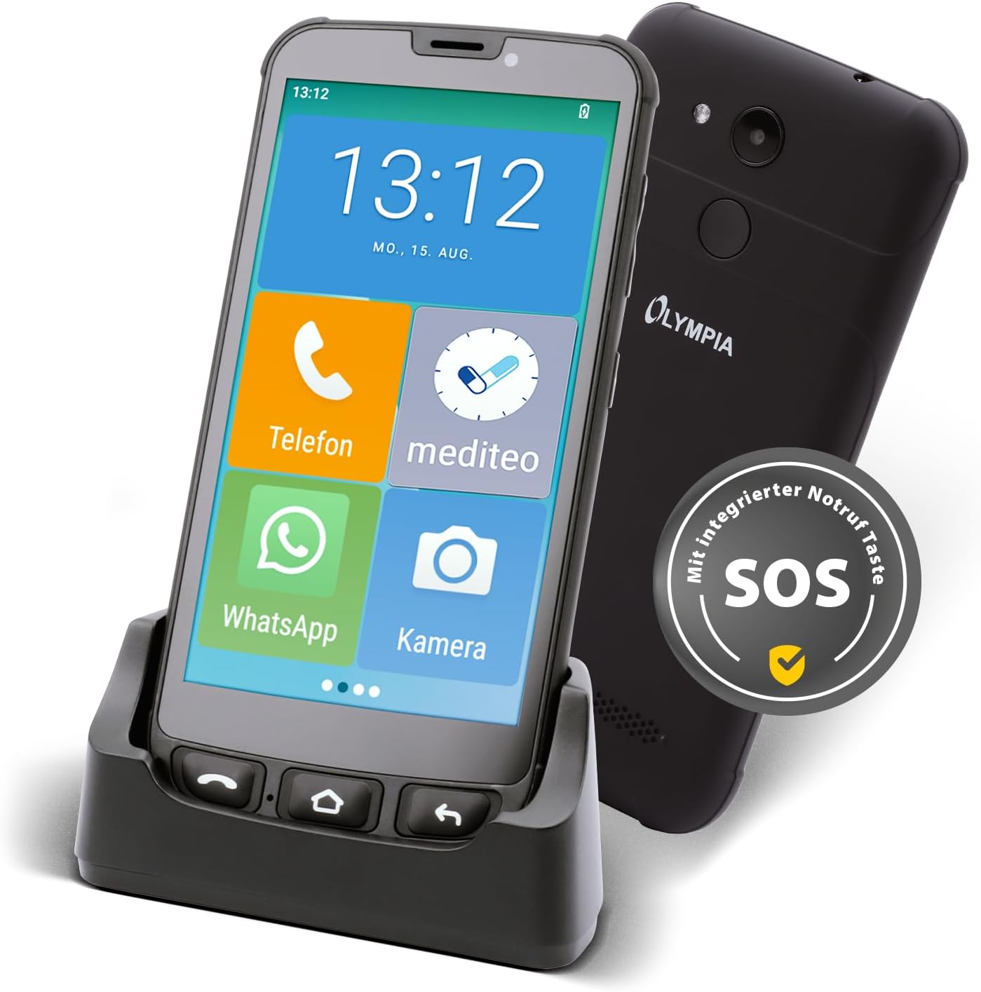 Olympia NEO Mini+ Senior Mobile Phone 5 Inch Seniors Smartphone with Emergency Call Button and Large Icons Extra Easy Operation Clear Menu Guide Seniors with Whatsapp Android 15 4G LTE Dual SIM