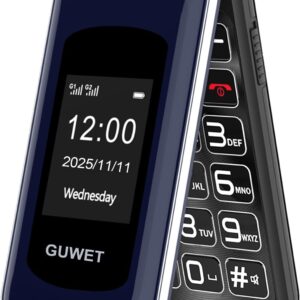 2G Senior Mobile Phone Folding Mobile Phone without Contract, Pensioner Mobile Phone Large Buttons, SOS Emergency Call Function, 1600 mAh Battery, 2.4 Inch + 1.77 Inch Dual Display, Dual SIM with Emergency Call Button, Blue