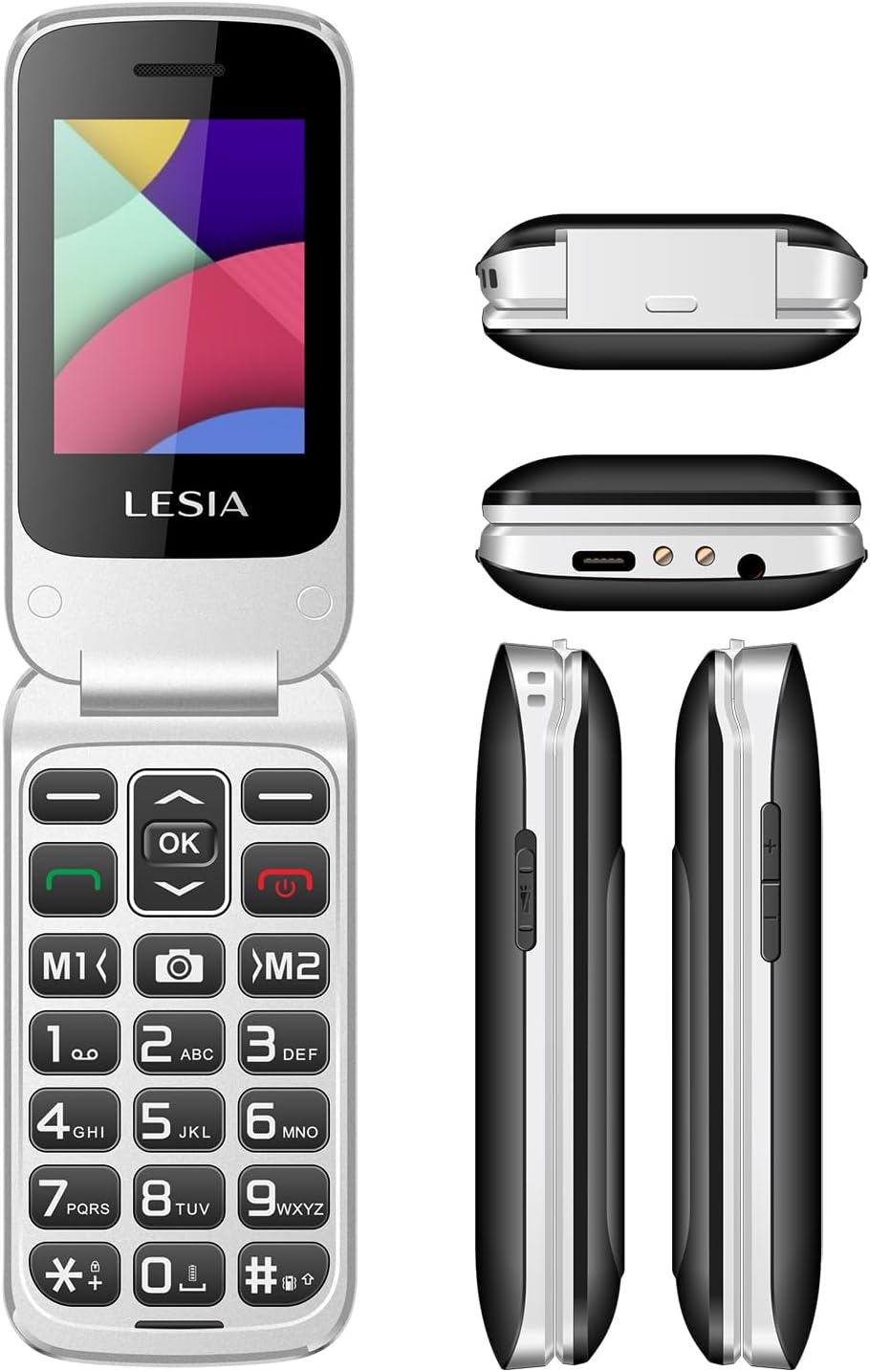 LESIA 4G Folding Mobile Phone for Seniors without Contract with Large Buttons Mobile Phone, Dual SIM Flip Mobile Phone for Seniors, SOS Emergency Call Function, Torch, FM Radio, 2.4 Inch Display with Charging Station, Grey – Bild 7
