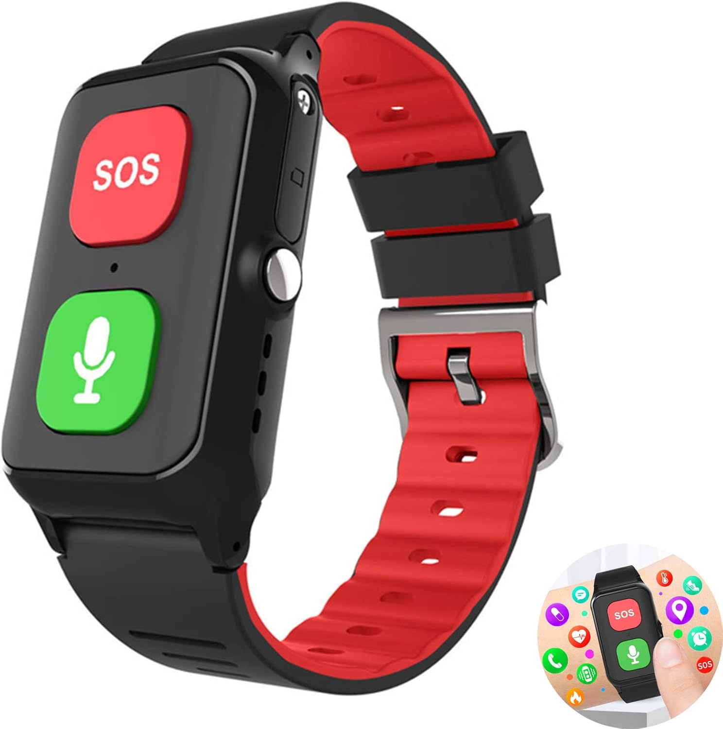 Emergency Call Bracelet for Seniors GPS Intelligent Bracelet Seniors SOS Emergency Call Bracelet with Electric Fence Voice Chat Video Call 4G Calls for Elderly People Pregnant Women Red