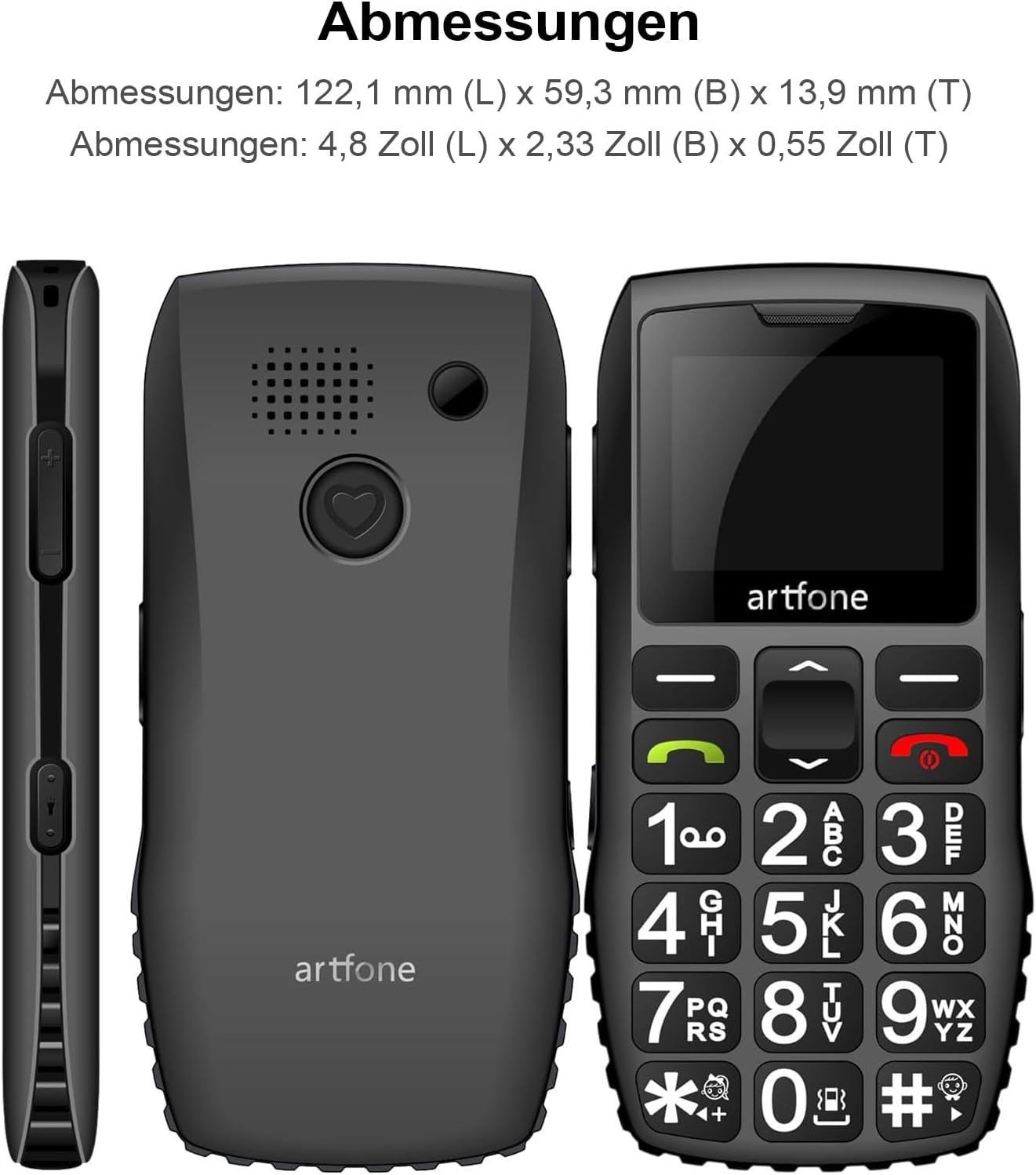 artfone 4G Senior Mobile Phone without Contract | SIM with Emergency Call Button | Pensioner Mobile Phone Large Buttons | Torch | Battery Long Standby Time | USB-C | Button Mobile Phone with Charging Station | 1.77 Inch Colour Display – Bild 2