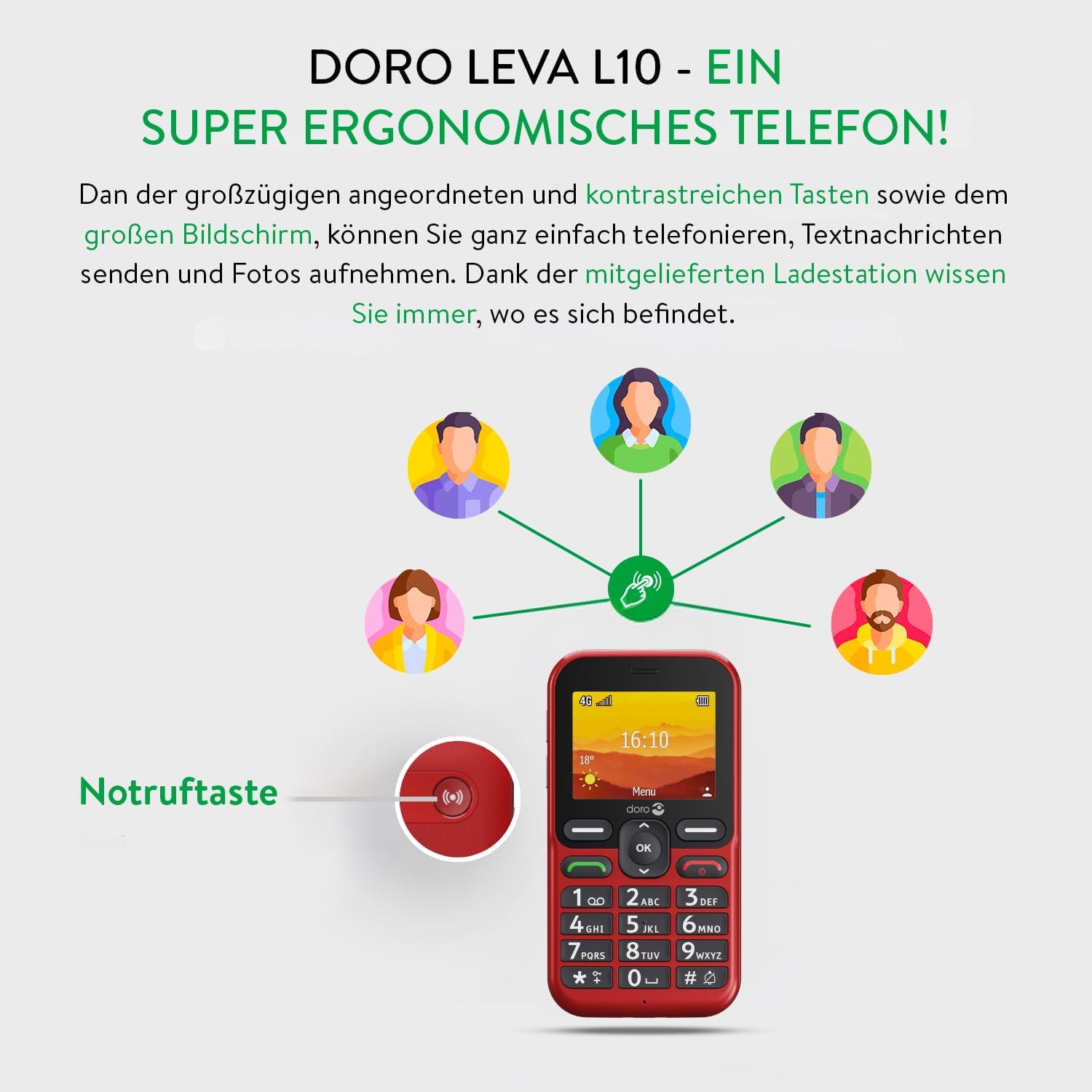 Doro - Leva L10 - Téléphone Portable Senior - Téléphone 4G Débloqué - Grand Écran - Son HD Puissant - Appareil Photo - Touche d'Assistance Avec GPS - Socle Chargeur Inclus - Graphite – Bild 4