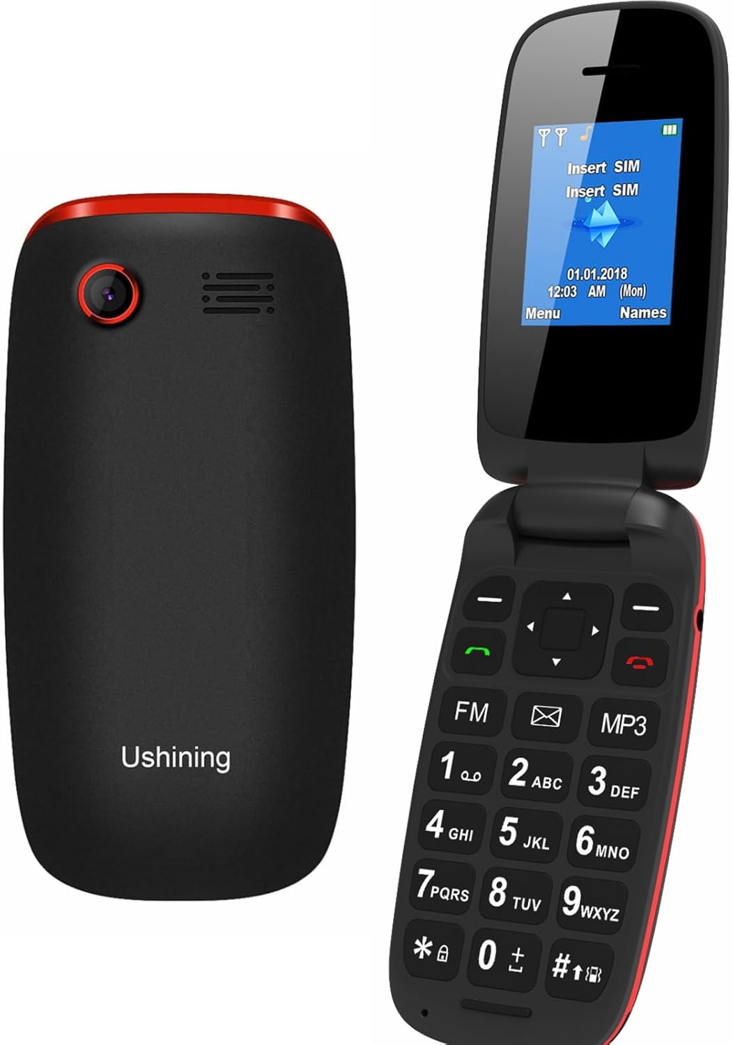 CHAKEYAKE Senior Mobile Phone without Contract, Folding Mobile Phone with Large Buttons, 2G GSM Mobile Phone for Seniors with 1.7 Inch Colour Display, Dual SIM, SOS Emergency Call Button, Torch (Black Red) – Bild 7
