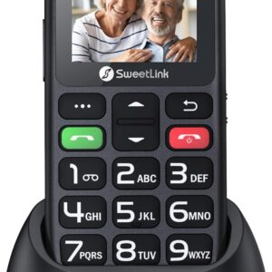 SweetLink S2PLUS Senior Mobile Phone without Contract - Dual SIM 2G GSM with 1400 mAh Battery, SOS Emergency Call Button, 1.77 Inch Large Button Display, Charging Station & FM Radio | with Clear Voice Prompt and 12 Days Standby