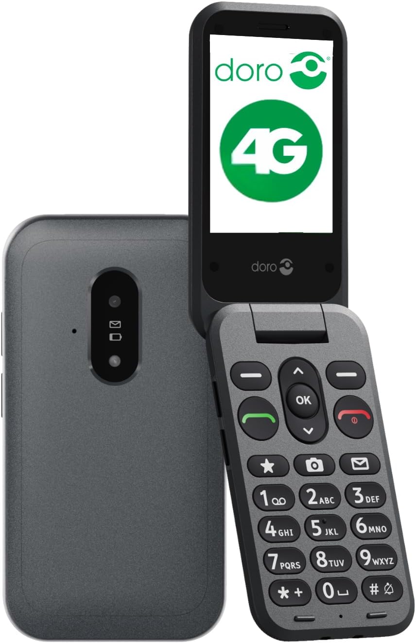 Doro Telephone Leva E20 - 4G Flip Phone for Seniors - 2.8 Inch Display, High Contrast Buttons, Ultra Clear Sound, HD Voice, Camera, Secure Button - Black