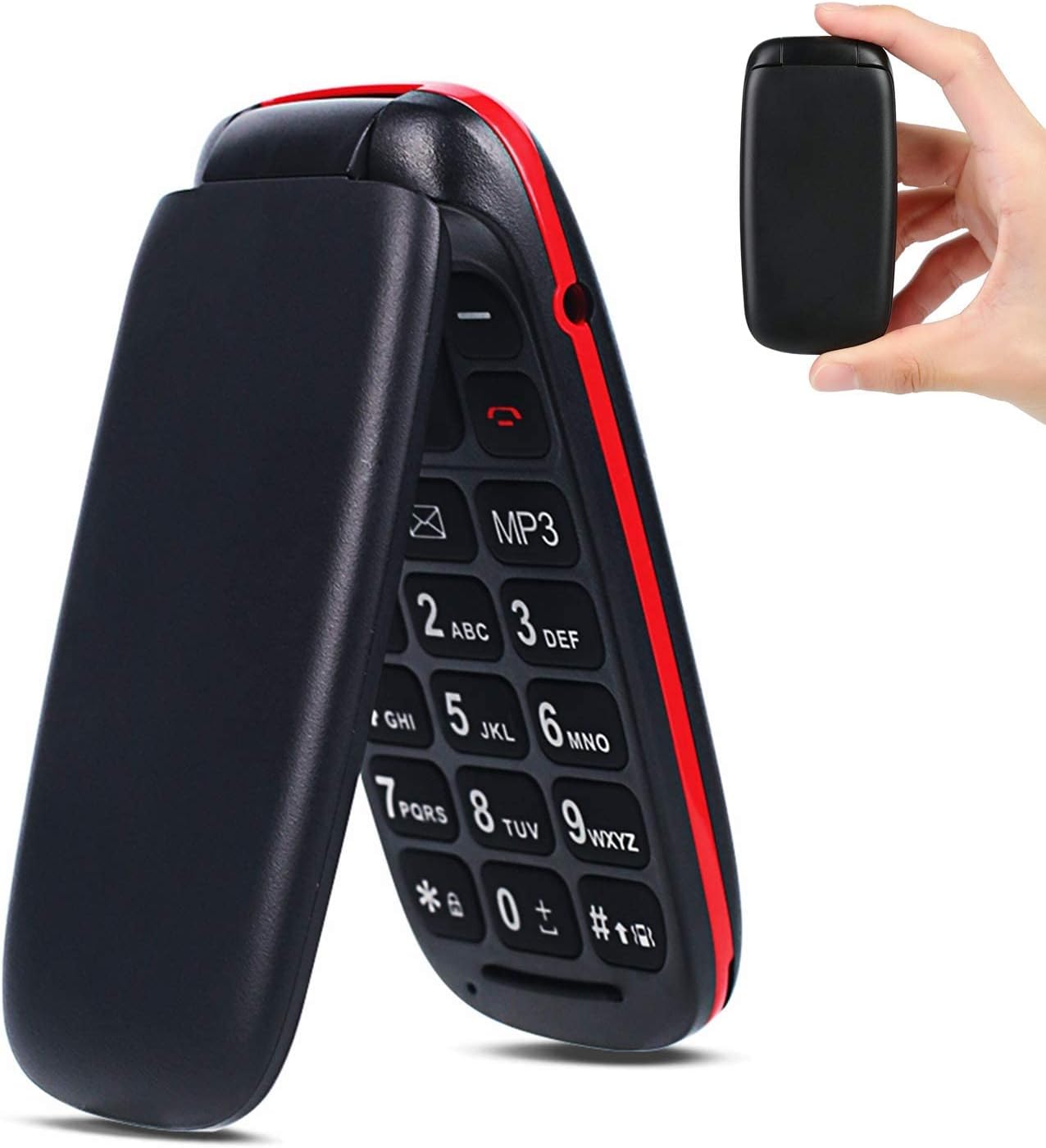 CHAKEYAKE Senior Mobile Phone without Contract, Folding Mobile Phone with Large Buttons, 2G GSM Mobile Phone for Seniors with 1.7 Inch Colour Display, Dual SIM, SOS Emergency Call Button, Torch (Black Red) – Bild 2